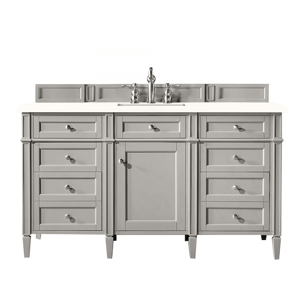 James Martin Vanities Brittany 60in Single Vanity, Urban Gray w/ 3 CM White Zeus Quartz Top 650-V60S-UGR-3WZ - main